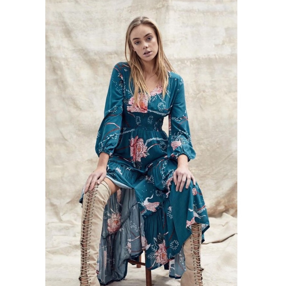 Jaase Bsynthe Crane Floral Green Maxi Dress XS